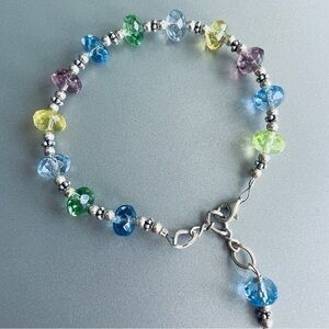 Multi Color Faceted Fine Crystal Sterling Silver Beaded Bracelet Beautif…
